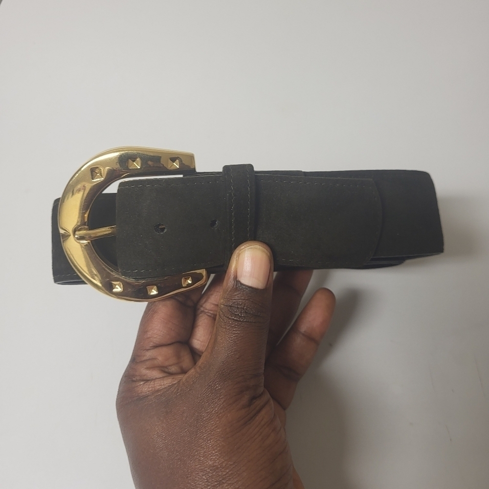✨️Host pick✨️Vintage Danier Genuine Leather  green suede with black lining  Belt - Picture 2 of 14